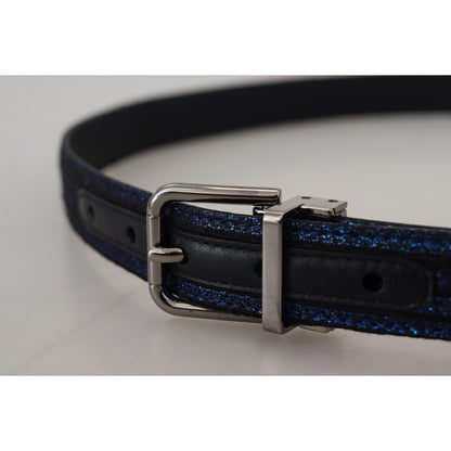 Dolce & Gabbana Blue Jacquard Stripe Silver Buckle Belt Dolce & Gabbana