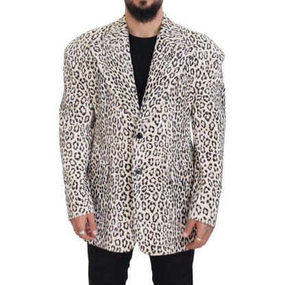 Dolce & Gabbana White Leopard Single Breasted Coat Blazer Dolce & Gabbana