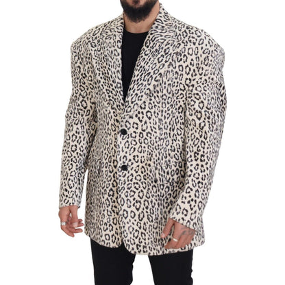 Dolce & Gabbana White Leopard Single Breasted Coat Blazer Dolce & Gabbana