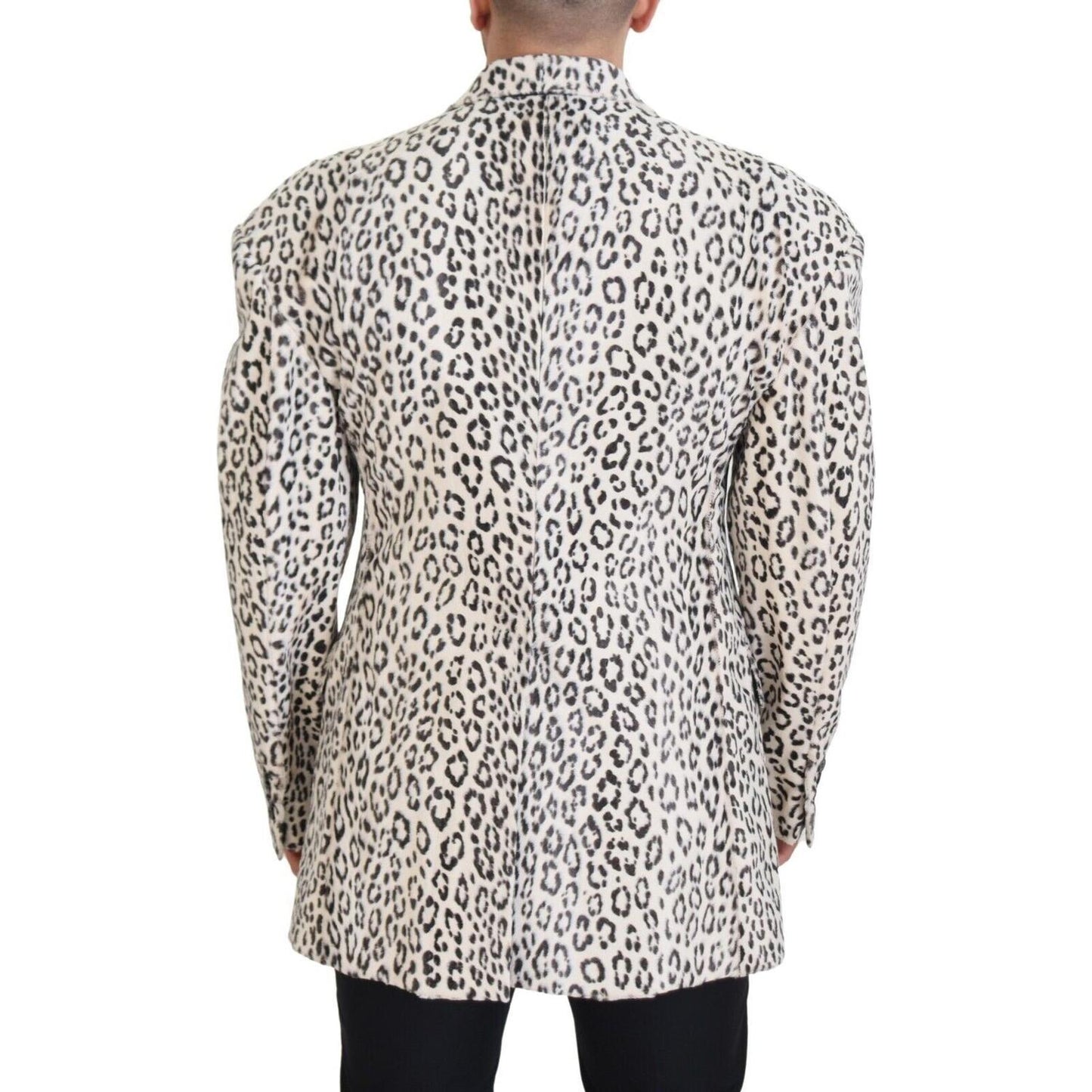 Dolce & Gabbana White Leopard Single Breasted Coat Blazer Dolce & Gabbana