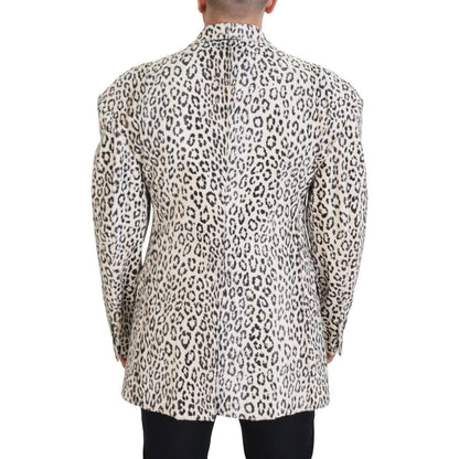 Dolce & Gabbana White Leopard Single Breasted Coat Blazer Dolce & Gabbana