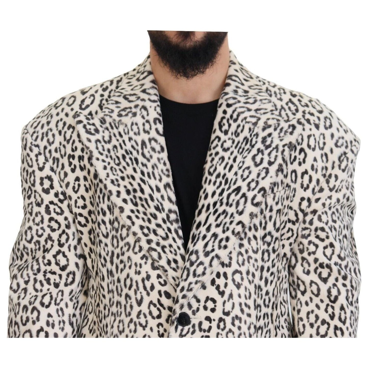 Dolce & Gabbana White Leopard Single Breasted Coat Blazer Dolce & Gabbana