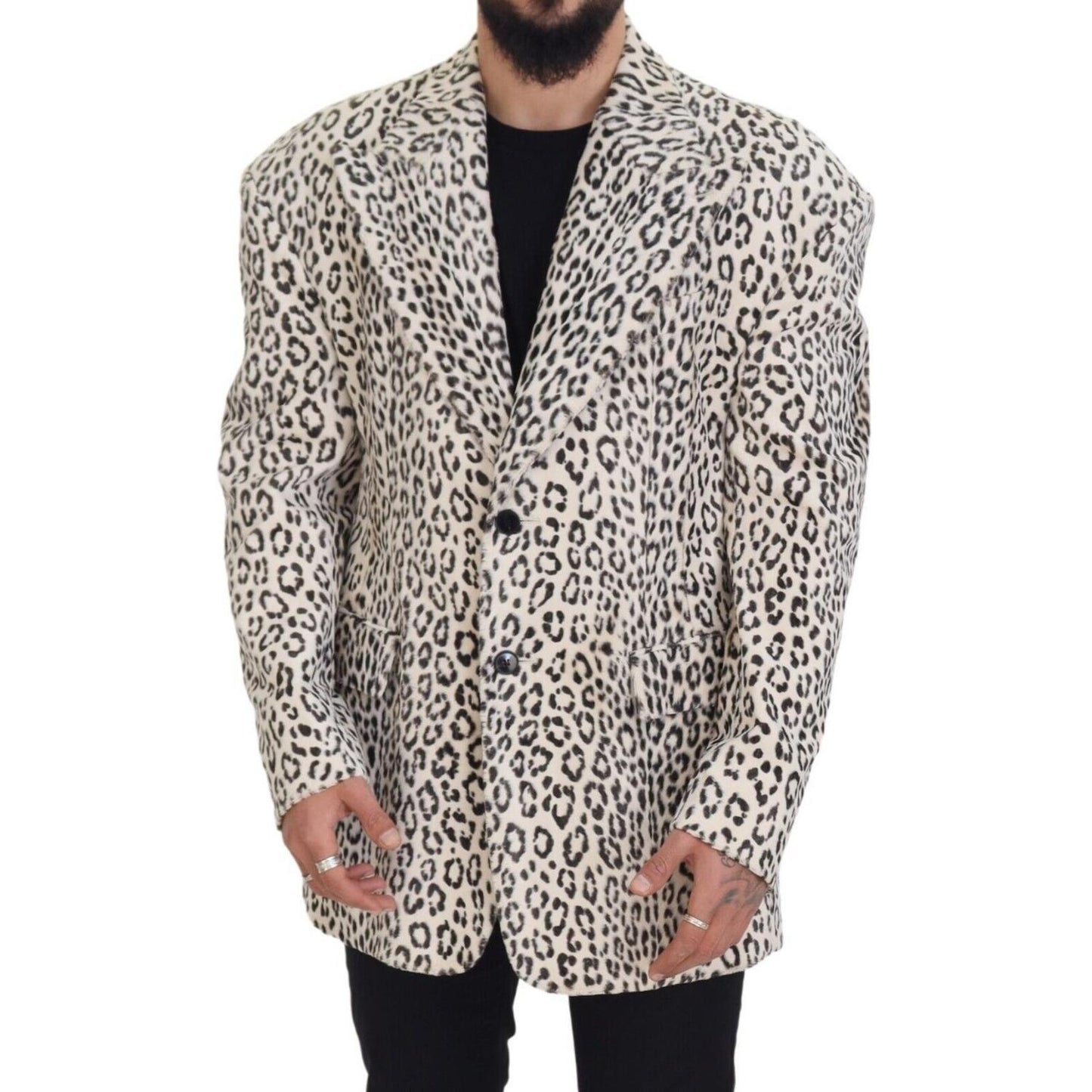 Dolce & Gabbana White Leopard Single Breasted Coat Blazer Dolce & Gabbana
