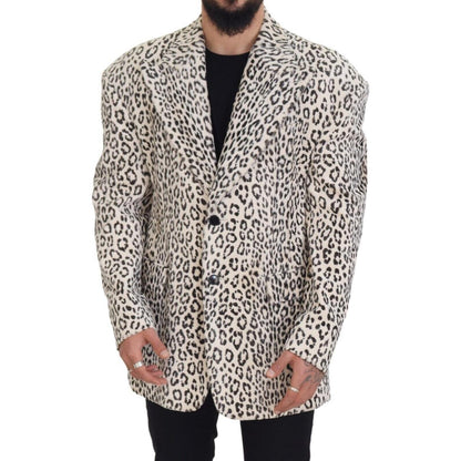 Dolce & Gabbana White Leopard Single Breasted Coat Blazer Dolce & Gabbana