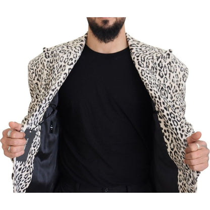 Dolce & Gabbana White Leopard Single Breasted Coat Blazer Dolce & Gabbana