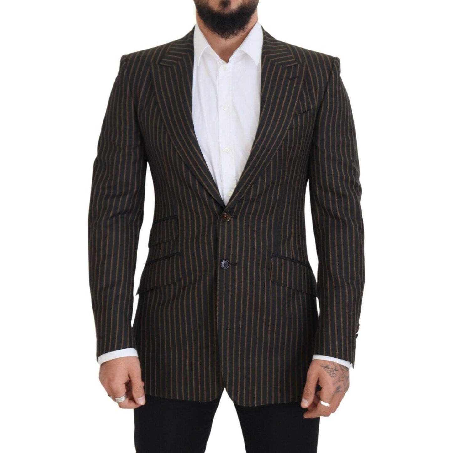 Dolce & Gabbana Black Brown Stripes Single Breasted Blazer Dolce & Gabbana