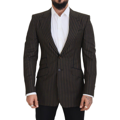 Dolce & Gabbana Black Brown Stripes Single Breasted Blazer Dolce & Gabbana