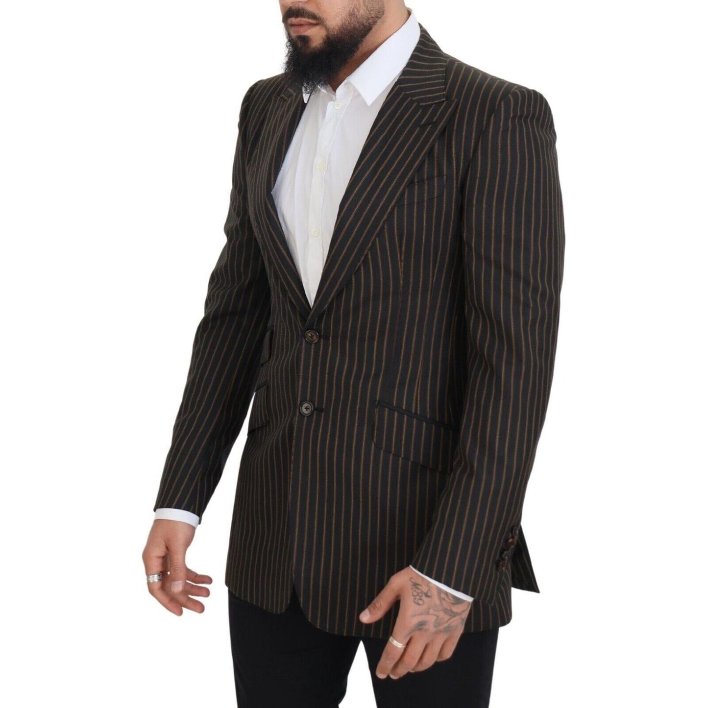 Dolce & Gabbana Black Brown Stripes Single Breasted Blazer Dolce & Gabbana