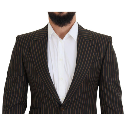 Dolce & Gabbana Black Brown Stripes Single Breasted Blazer Dolce & Gabbana