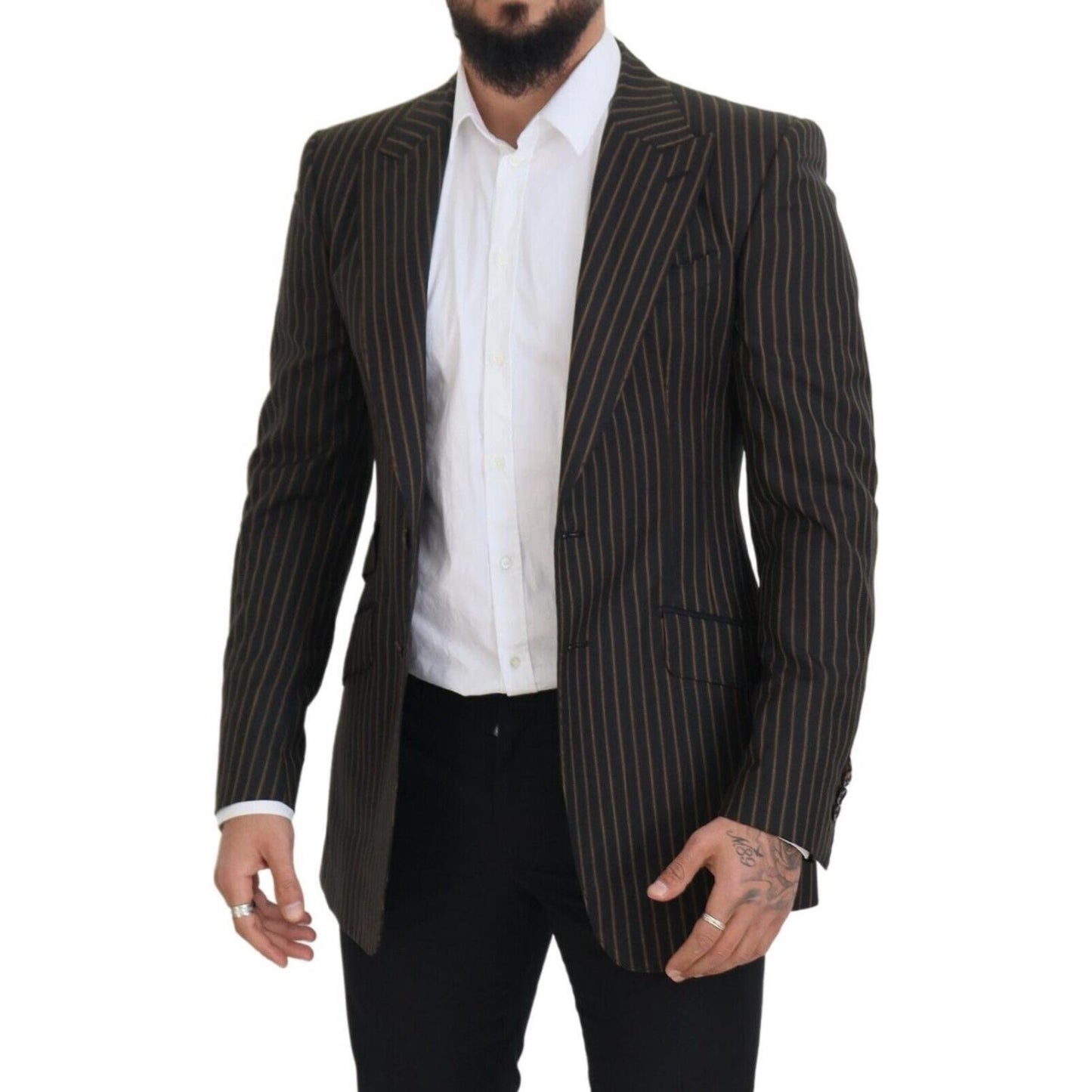 Dolce & Gabbana Black Brown Stripes Single Breasted Blazer Dolce & Gabbana