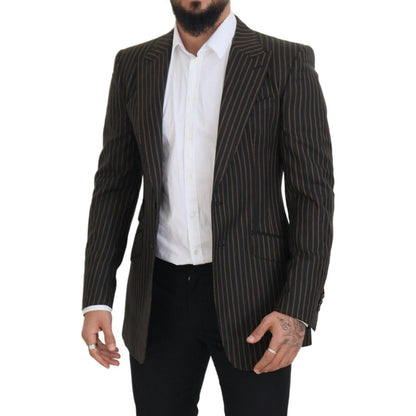Dolce & Gabbana Black Brown Stripes Single Breasted Blazer Dolce & Gabbana