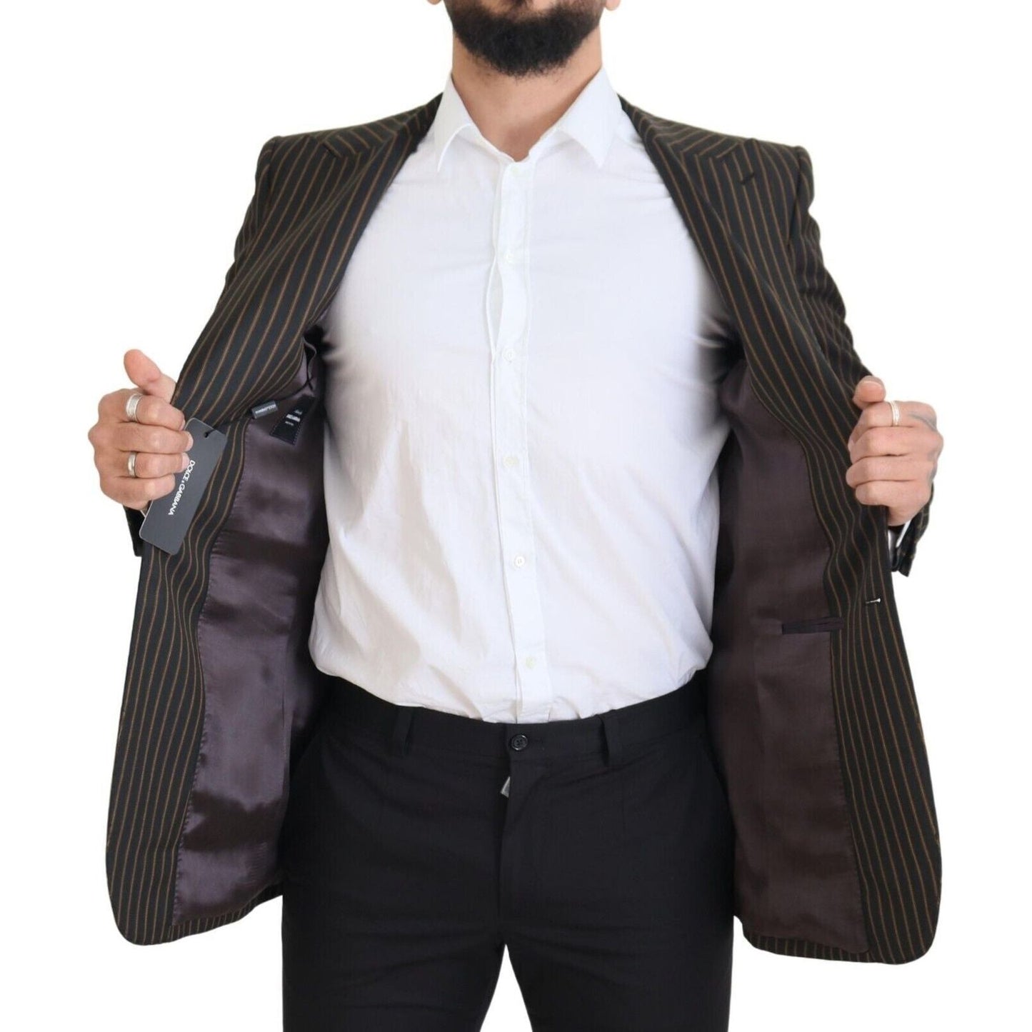 Dolce & Gabbana Black Brown Stripes Single Breasted Blazer Dolce & Gabbana