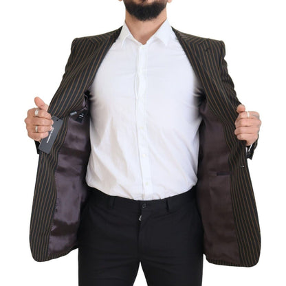 Dolce & Gabbana Black Brown Stripes Single Breasted Blazer Dolce & Gabbana