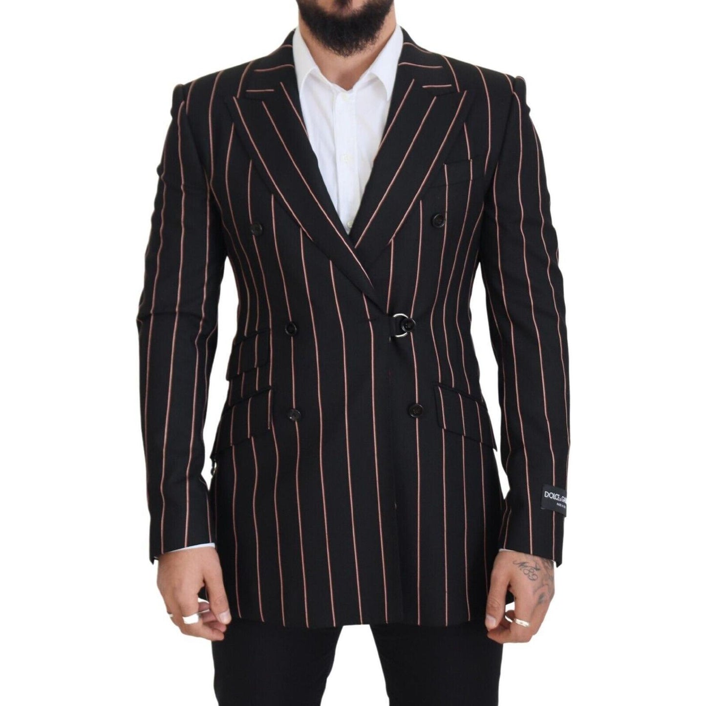 Dolce & Gabbana Black Stripes Viscose Double Breasted Blazer Dolce & Gabbana