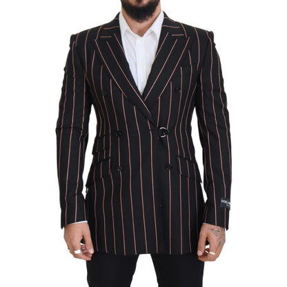 Dolce & Gabbana Black Stripes Viscose Double Breasted Blazer Dolce & Gabbana