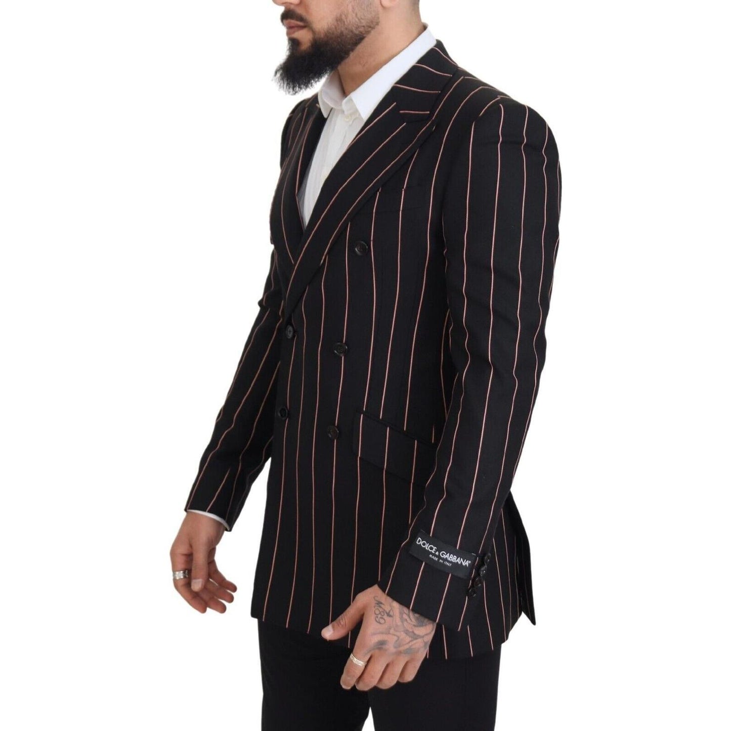 Dolce & Gabbana Black Stripes Viscose Double Breasted Blazer Dolce & Gabbana