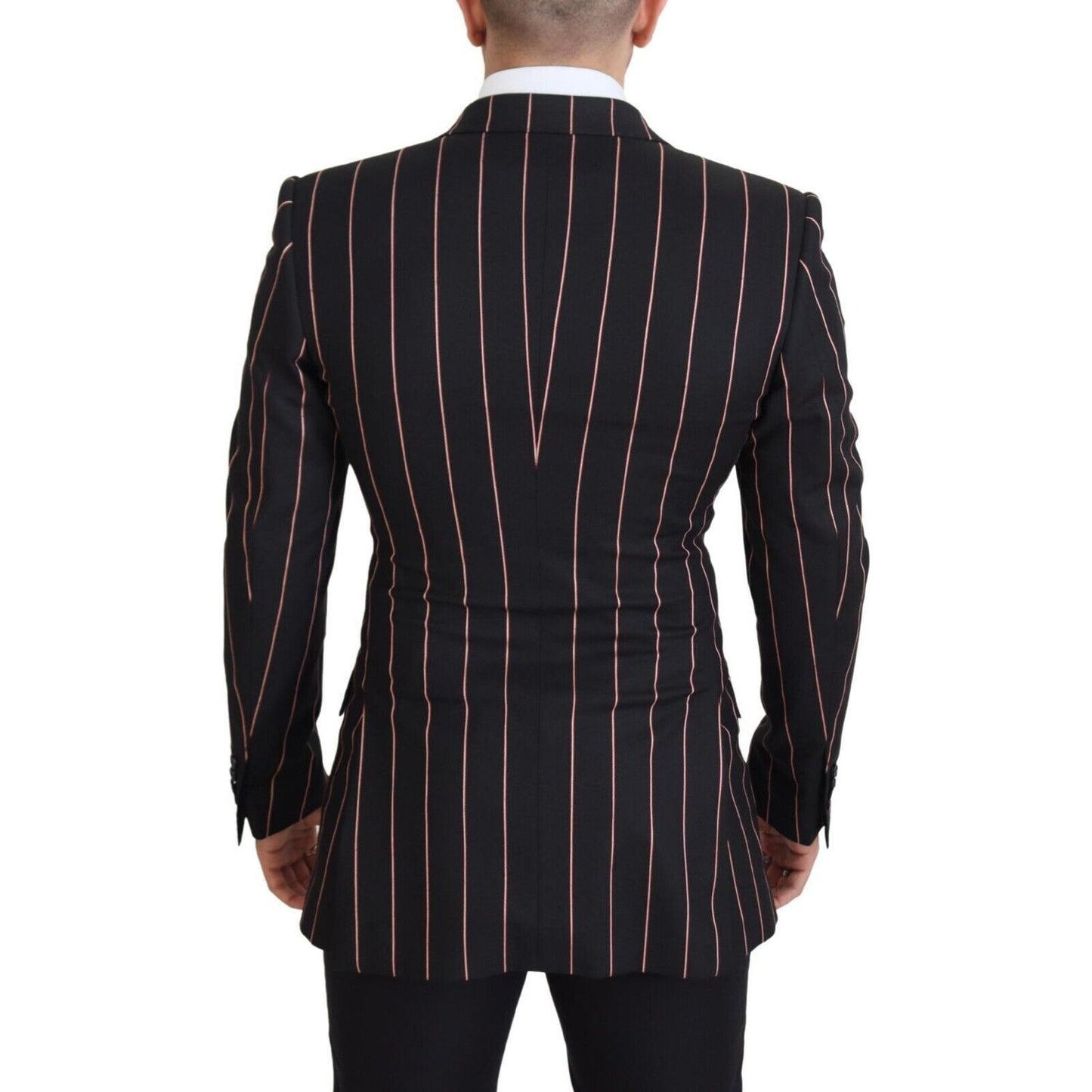 Dolce & Gabbana Black Stripes Viscose Double Breasted Blazer Dolce & Gabbana