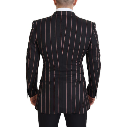 Dolce & Gabbana Black Stripes Viscose Double Breasted Blazer Dolce & Gabbana