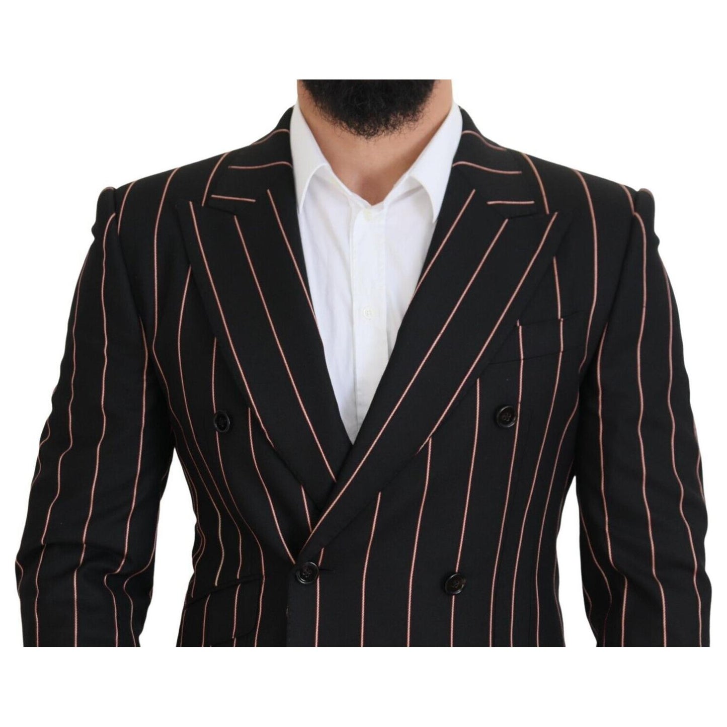 Dolce & Gabbana Black Stripes Viscose Double Breasted Blazer Dolce & Gabbana