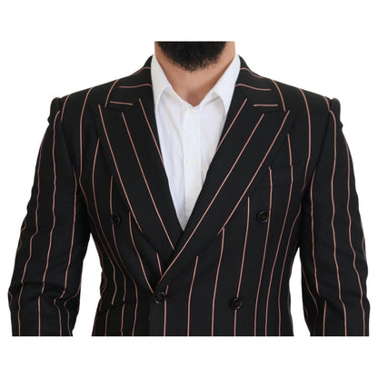 Dolce & Gabbana Black Stripes Viscose Double Breasted Blazer Dolce & Gabbana