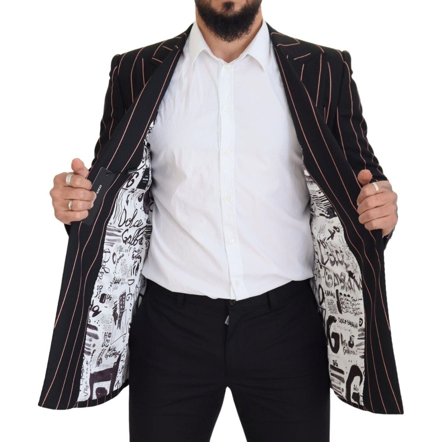 Dolce & Gabbana Black Stripes Viscose Double Breasted Blazer Dolce & Gabbana