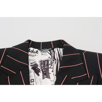 Dolce & Gabbana Black Stripes Viscose Double Breasted Blazer Dolce & Gabbana