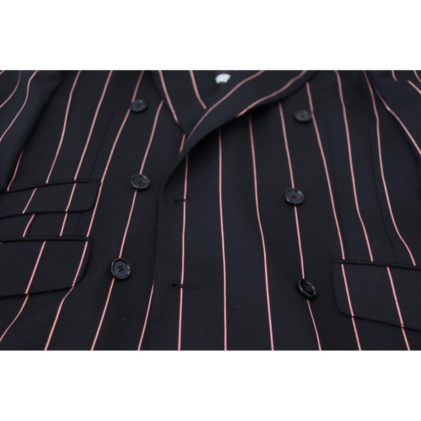 Dolce & Gabbana Black Stripes Viscose Double Breasted Blazer Dolce & Gabbana