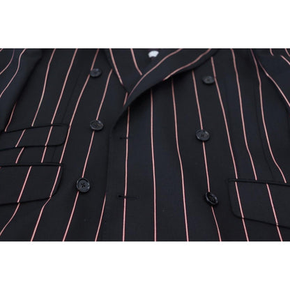 Dolce & Gabbana Black Stripes Viscose Double Breasted Blazer Dolce & Gabbana