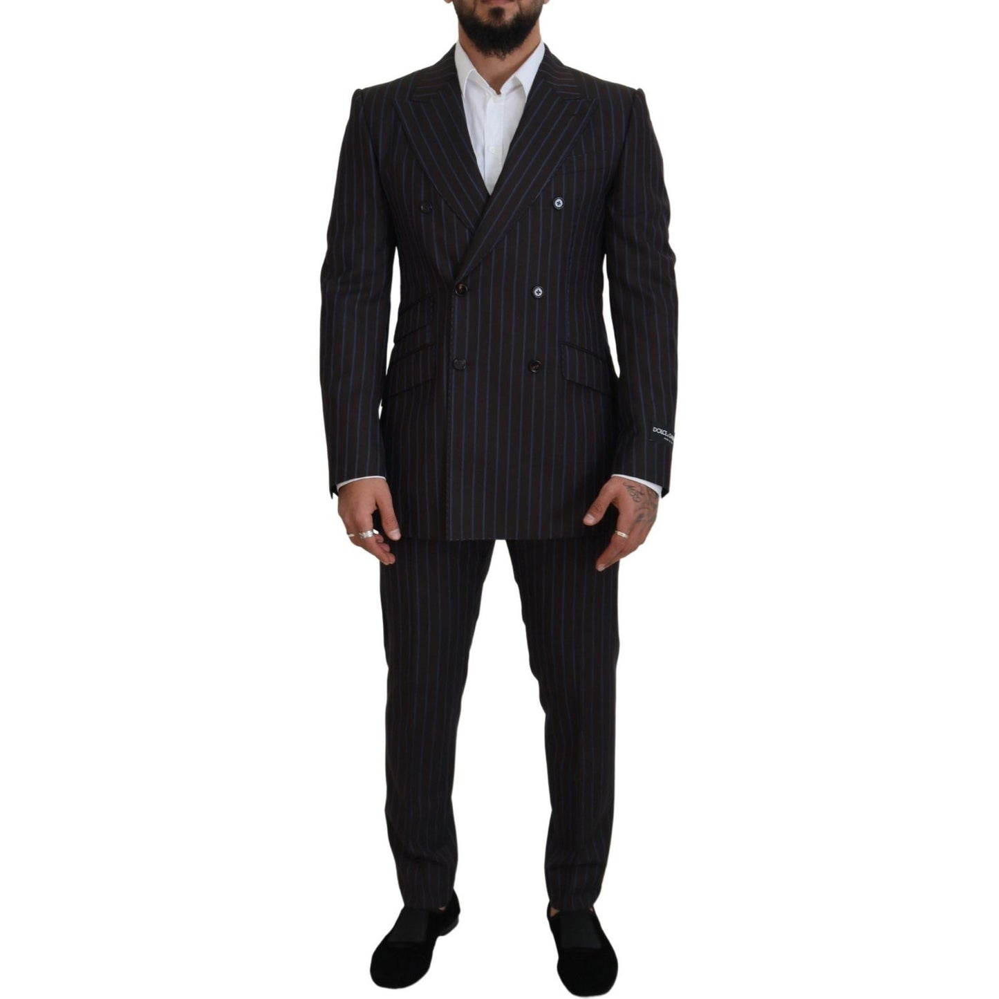 Dolce & Gabbana Black Striped Wool Formal 2 Piece Suit Dolce & Gabbana