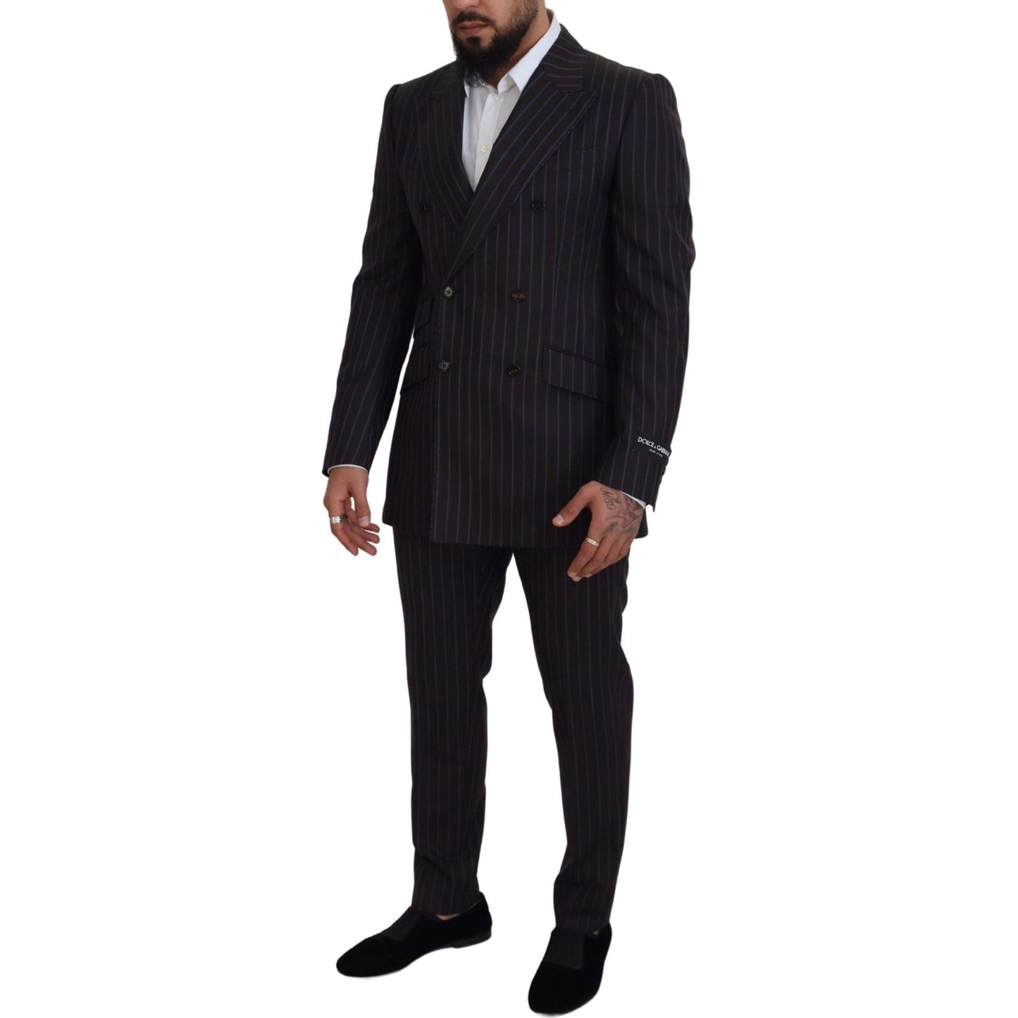 Dolce & Gabbana Black Striped Wool Formal 2 Piece Suit Dolce & Gabbana