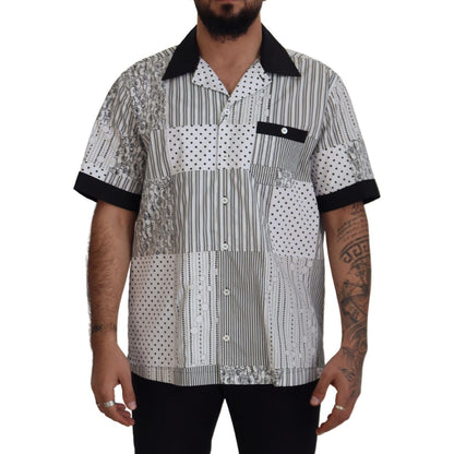 Dolce & Gabbana White Black Patterned Button Down Shirt Dolce & Gabbana