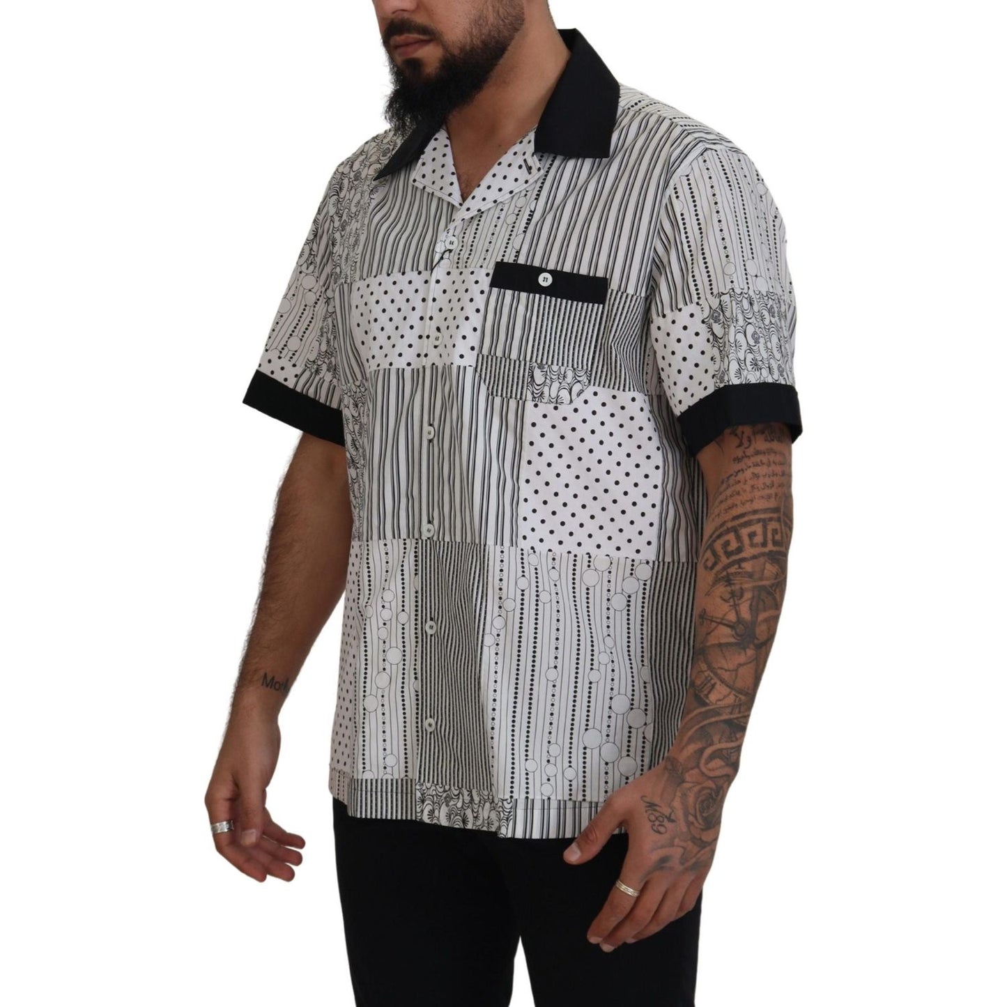 Dolce & Gabbana White Black Patterned Button Down Shirt Dolce & Gabbana