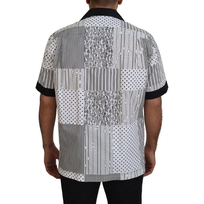 Dolce & Gabbana White Black Patterned Button Down Shirt Dolce & Gabbana