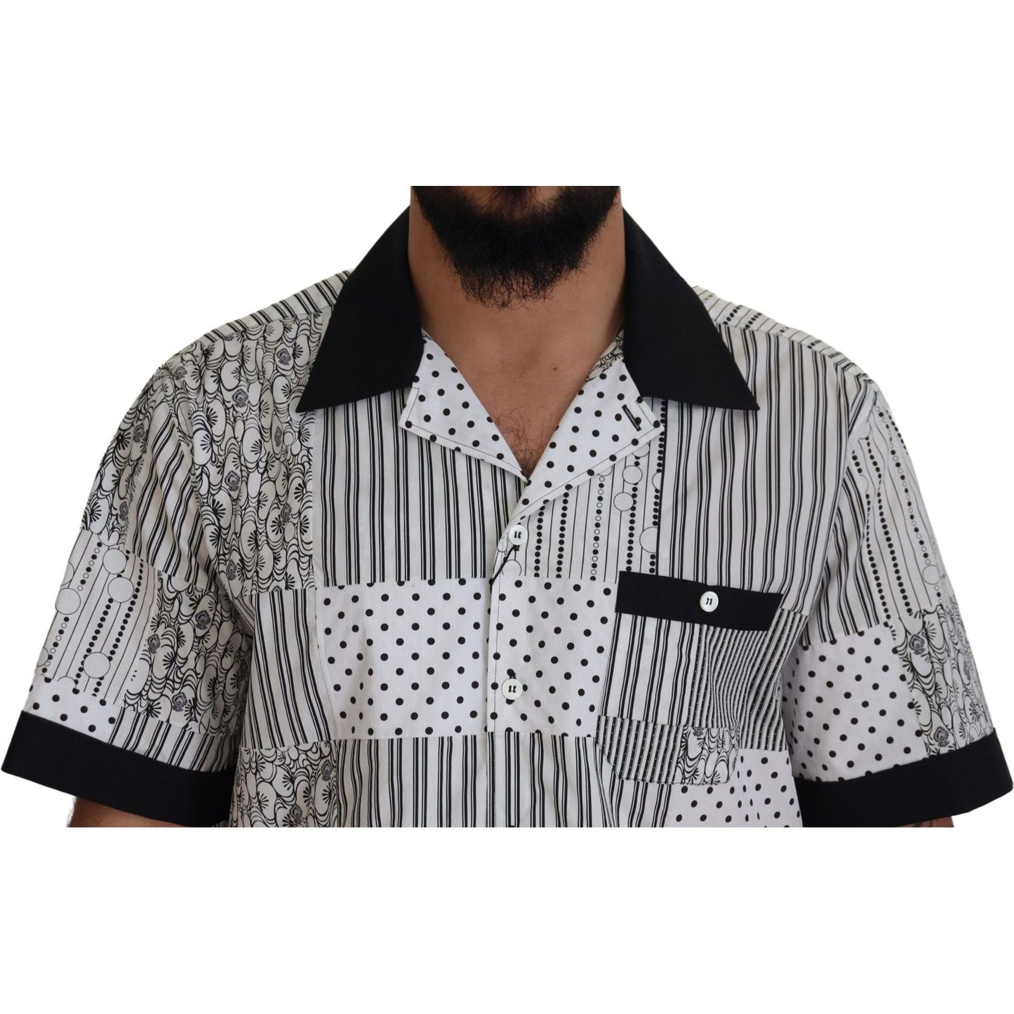 Dolce & Gabbana White Black Patterned Button Down Shirt Dolce & Gabbana