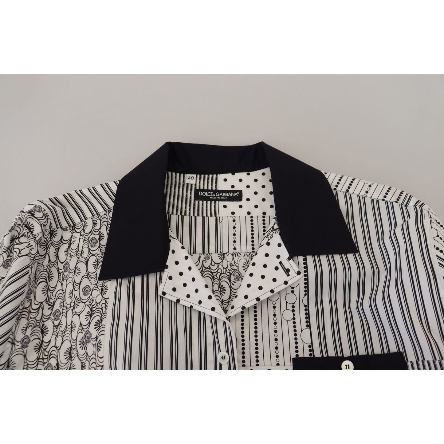 Dolce & Gabbana White Black Patterned Button Down Shirt Dolce & Gabbana