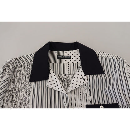 Dolce & Gabbana White Black Patterned Button Down Shirt Dolce & Gabbana