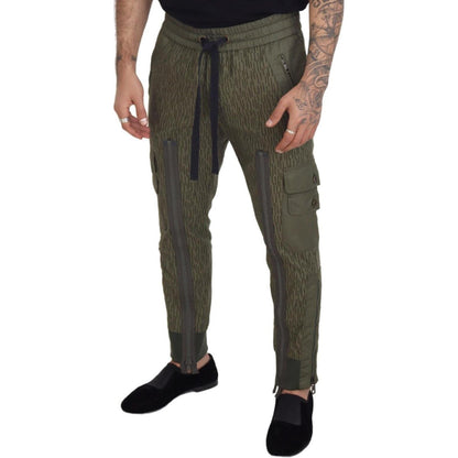 Dolce & Gabbana Green Striped Cargo Zipper Leg Men Trouser Pants Dolce & Gabbana