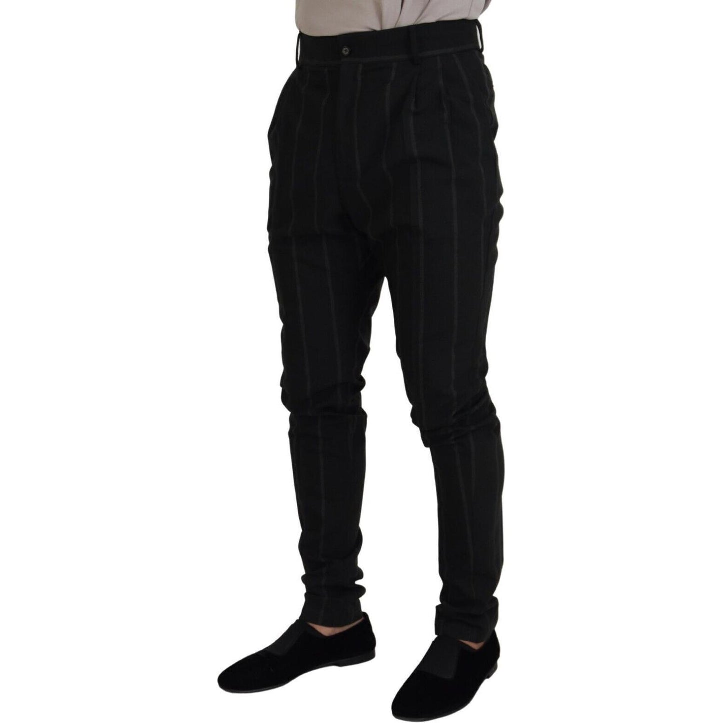 Dolce & Gabbana Black Striped Men Trousers Cotton Pants Dolce & Gabbana
