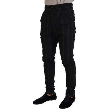 Dolce & Gabbana Black Striped Men Trousers Cotton Pants Dolce & Gabbana