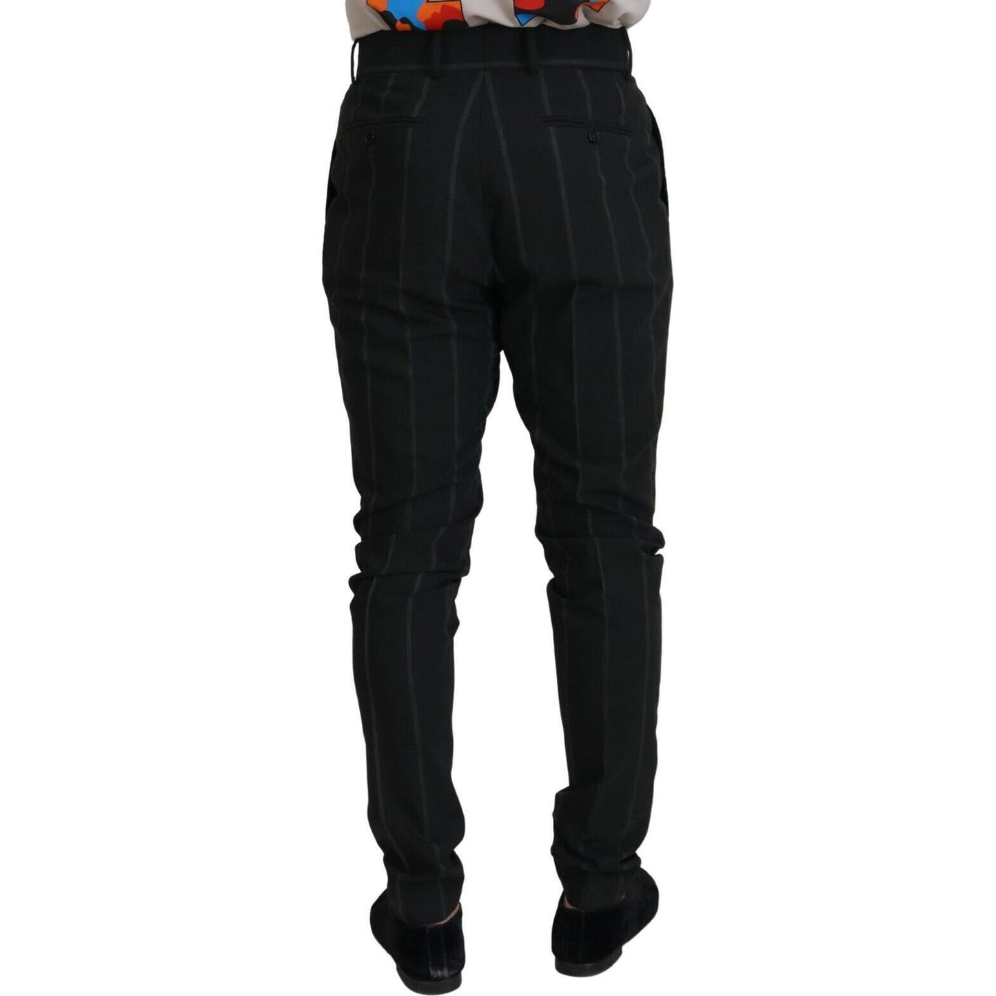 Dolce & Gabbana Black Striped Men Trousers Cotton Pants Dolce & Gabbana
