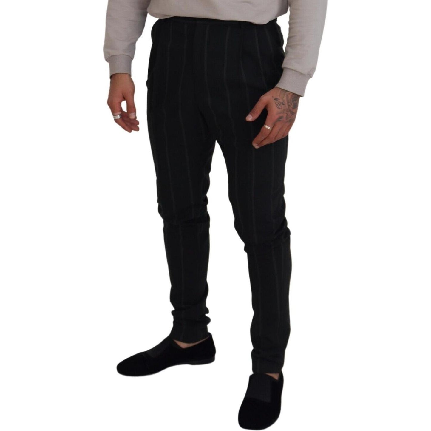 Dolce & Gabbana Black Striped Men Trousers Cotton Pants Dolce & Gabbana