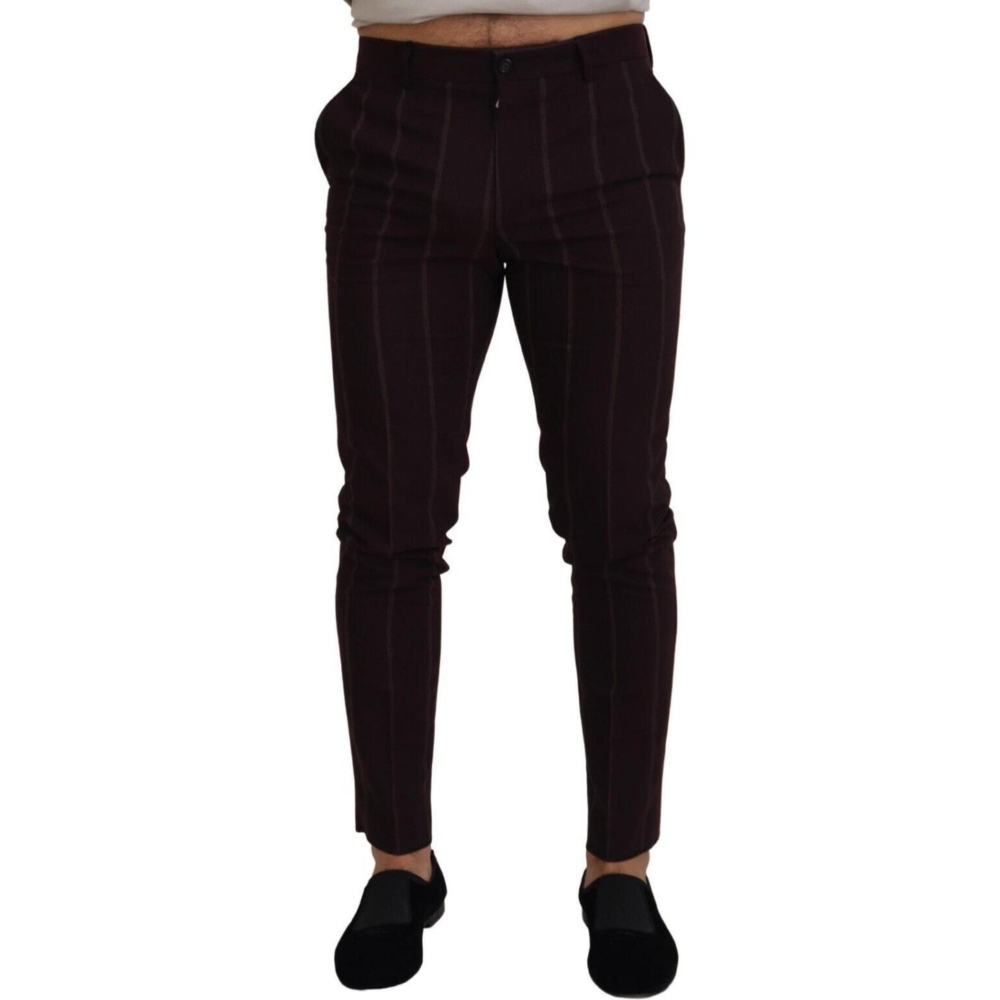 Dolce & Gabbana Brown Striped Men Trousers Cotton Pants Dolce & Gabbana