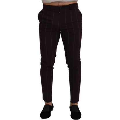 Dolce & Gabbana Brown Striped Men Trousers Cotton Pants Dolce & Gabbana