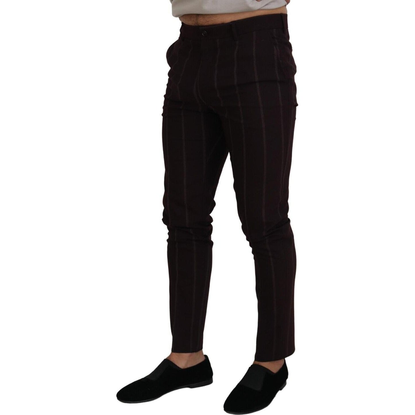 Dolce & Gabbana Brown Striped Men Trousers Cotton Pants Dolce & Gabbana