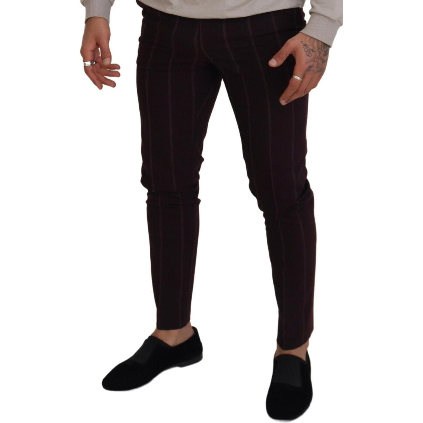 Dolce & Gabbana Brown Striped Men Trousers Cotton Pants Dolce & Gabbana