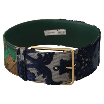 Dolce & Gabbana Green Jaquard Embroid Leather Gold Metal Belt Dolce & Gabbana
