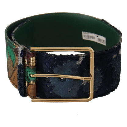 Dolce & Gabbana Green Jaquard Embroid Leather Gold Metal Belt Dolce & Gabbana