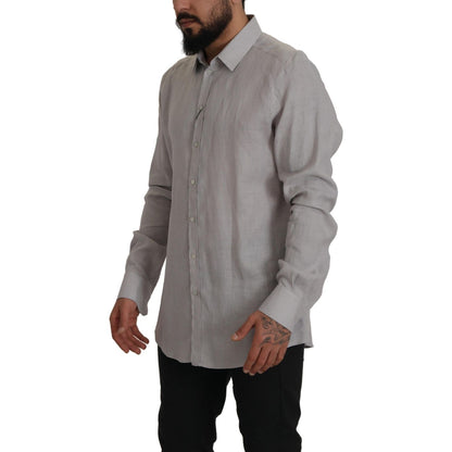 Dolce & Gabbana Gray Linen Long Sleeves Formal GOLD Shirt Dolce & Gabbana