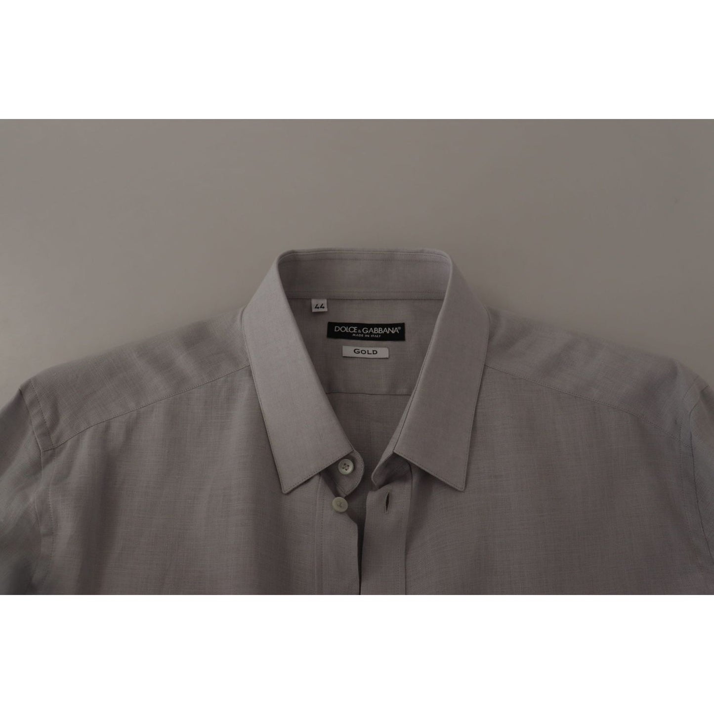 Dolce & Gabbana Gray Linen Long Sleeves Formal GOLD Shirt Dolce & Gabbana