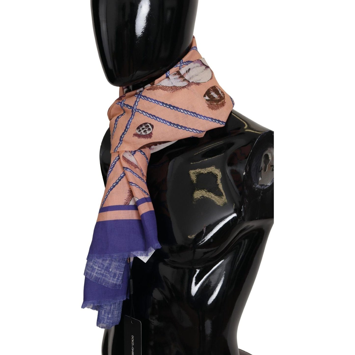 Dolce & Gabbana Blue Linen Seashell Pattern Mens Wrap Shawl Scarf Dolce & Gabbana